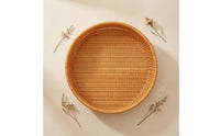 Exposed-topTop Round Rattan Tray Shallow Rattan Basket Low Rim Round Tray Basket Brown Finish