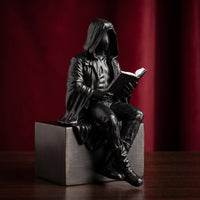 Decorative Cloaked Figure Figurine Fantasy Figurine with Book Detailed Gothic Statue Collectible for Reading Nook
