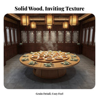 Round Wooden Dining Table Solid Wood Dining Table with Rotating Tray Annealed Glass Turntable Home Furniture for Homeowners, Event Hosts, Kitchen
