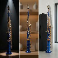 Engraved B and B Straight Soprano Saxophone Gold-Tone Soprano Saxophone with Carrying Case Brass Woodwind Compact for Students, Beginners, Practice, Performance
