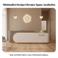 Cream Design Cashier Stand Light Elegant Design Modern Front Desk Built-in LED Lighting Retail Checkout Counter for Office Managers, Medical Office