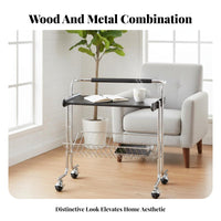 Retro Design Rolling End Table with Magazine Rack On Wheels Mobile Storage Multi-Functional Household Furniture Space-Saving for Design Enthusiasts, Apartment Dwellers, Living Room, Small Areas, Dining Area, Bedroom