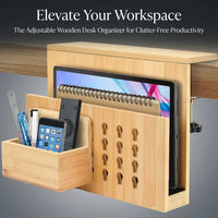 Desk Storage Organizer with Adjustable Pen Holder, Desktop Office Rack, Wood Grain Magazine for Home Professionals