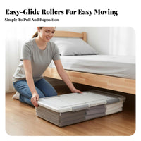 With casters Rolling Storage Drawer Low height Flat Rolling Bin Large Capacity Underbed Container Sturdy Construction for Apartment Dwellers, Homeowners, Under Bed, Bedroom, Dorm Room, Basement