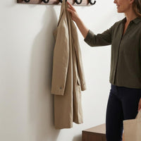 Metal Hooks Wall Coat Rack Rectangular Backboard Wooden Coat Rack Mounting Holes Home Storage Space Saving
