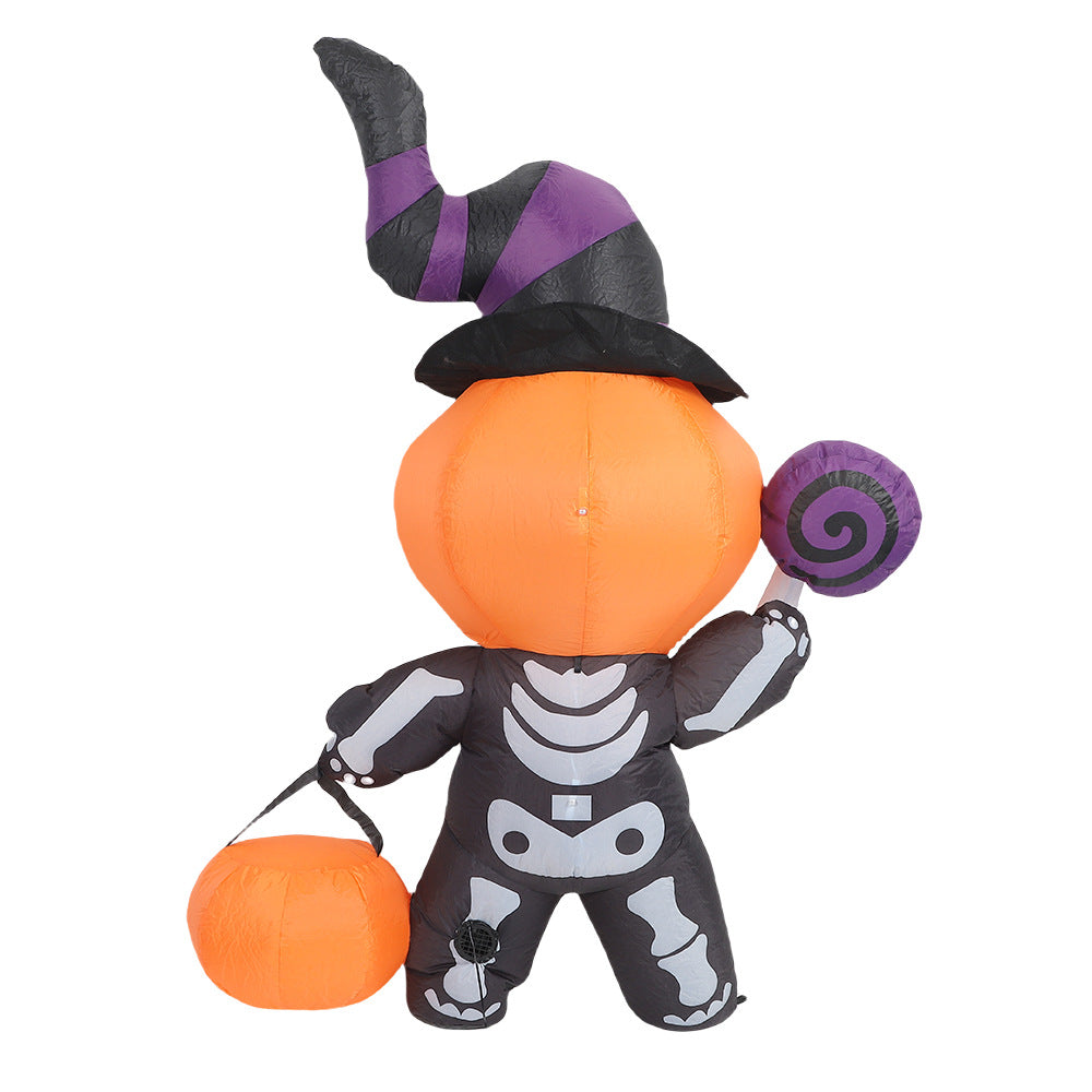Halloween 170cm Inflatable Pumpkin with Scary Skeleton Ghost Outdoor Party Yard Decoration (US Plug)