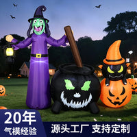 1.8m Halloween Inflatable Decoration Witch Magic Pot Black Cat Pumpkin Air Model with LED Light for Outdoor Yard Lawn