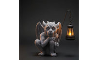 Light-up Gargoyle with Lantern Resin Garden Gargoyle Statue Gothic Devil Figurine Waterproof for Balcony