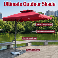 Steel Parasol Garden Umbrella, Cantilever Patio Parasol with Crank Handle, Wine Red Offset Patio Umbrella with Cross Base