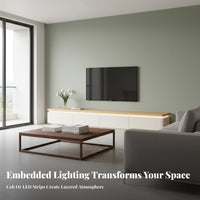 2 Pieces Rounded Corner TV Cabinet and Coffee Table Modern Minimalist Design TV Stand with Storage Curved Corners Media Console Set for Homeowners