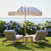 Waterproof Fringe Patio Umbrella Water Resistant Center Pole Fringe Umbrella 50+ Protection Wooden Pole Sunshade Portable Design for Poolside