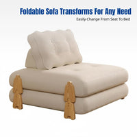 Folding Sectional Sofa Bed, Sturdy Wood Frame, Convertible, Cream Minimalist, Space-Saving, Living Room