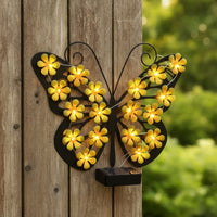 Sun-Powered Wall Light with LED Flowers Cordless Steel Winged Motif Outdoor Light Decorative Lighting for Yard, Fence, Patio