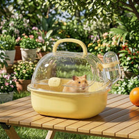 Portable Hamster Cage with Handle, Travel Hamster Cage for Outdoor Use, Outdoor Hamster Cage with Top Ventilation Holes and Water Bottle