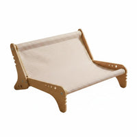Slanted Backrest Pet Lounge Bed Raised Side Supports Sling Pet Bed Round Cutouts Wooden Feline Sofa Open Legs for Cats, Small Dogs, Indoor