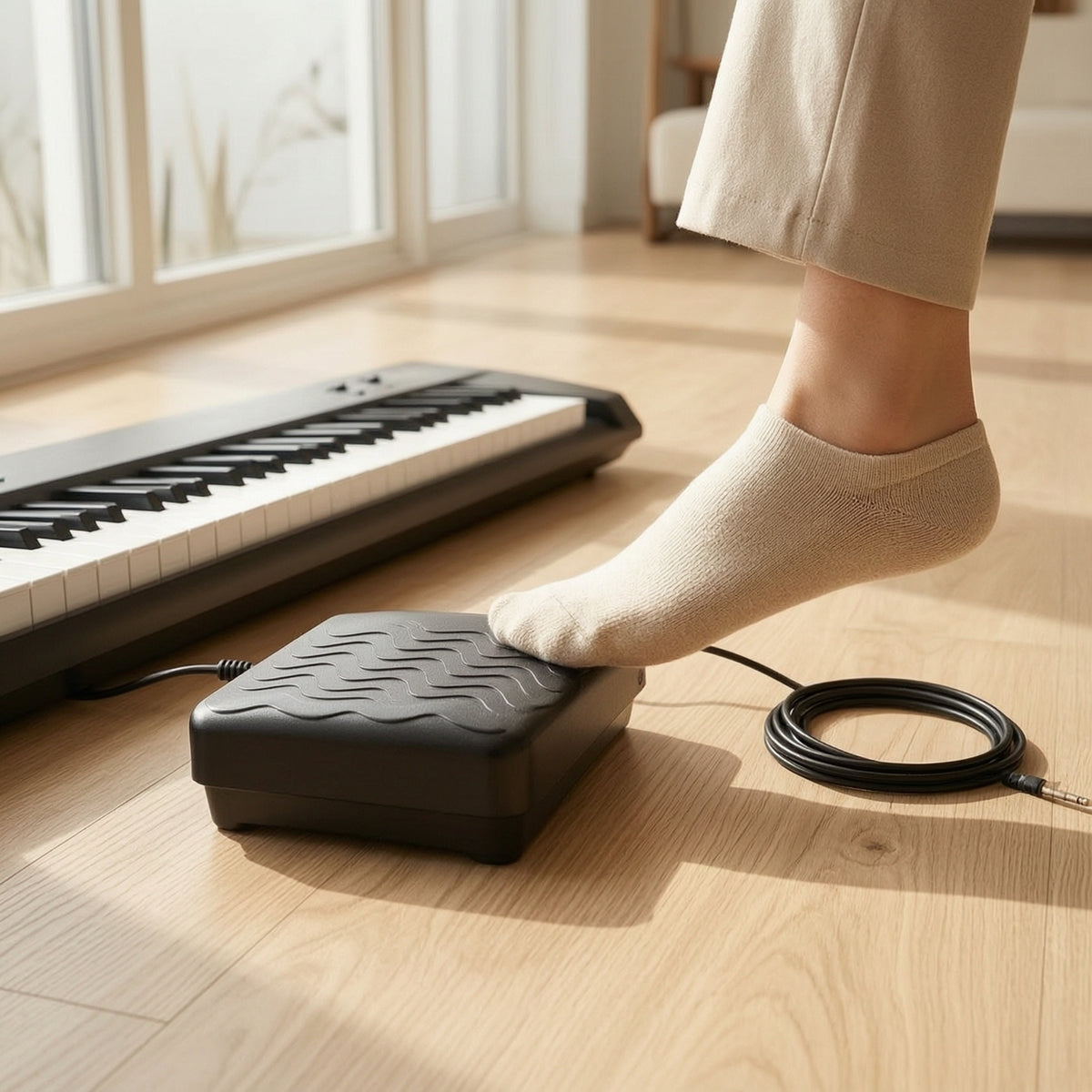 Compact Keyboard Sustain Pedal Non-Slip Universal Sustain Pedal Slimline Foot Switch Wired for Keyboardists, Pianists, Home Practice, Music Studio