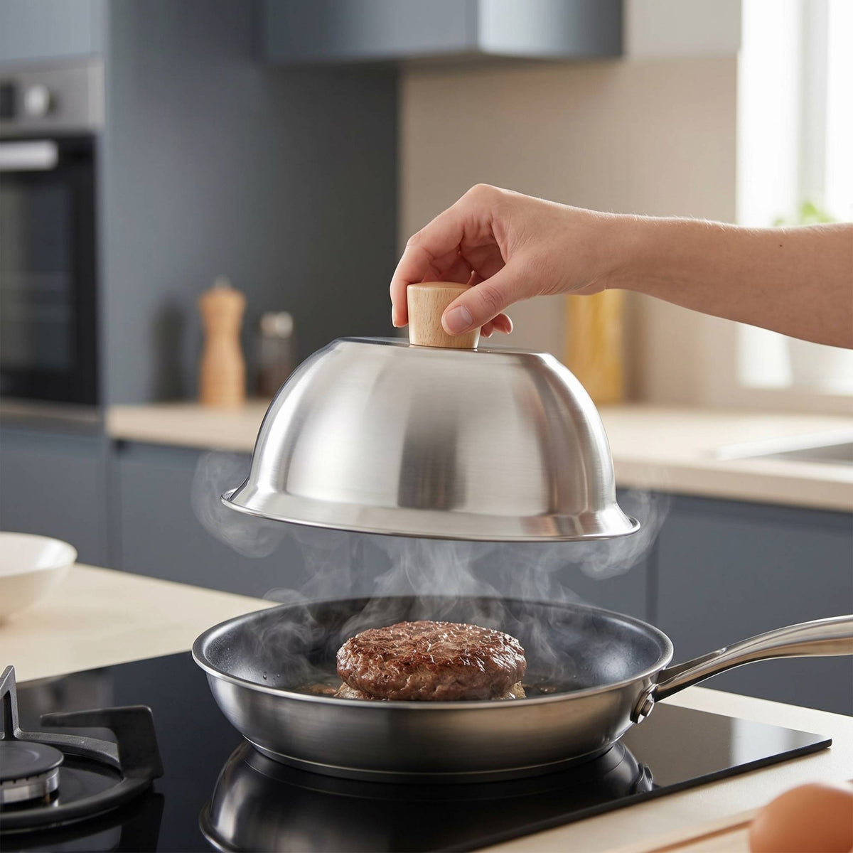 Stainless Steel Burger Cover Multi-Purpose Griddle Steaming Cover for BBQ, Chefs