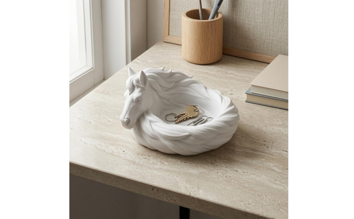 Detailed Mane Horse Catchall Bowl Sculpted Horse Head Tray Uncovered Basin Jewelry Dish Decorative