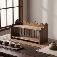 Black Walnut Tea Display Stand Solid Wood Wooden Tea Set Organizer Space Saving Wooden Teacup Rack for Living Room, Kitchen, Office