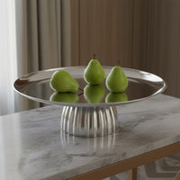 Pedestal Tray Silver Finish Table Decoration Shallow Edge Household Item
