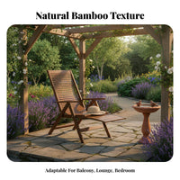Easy Storage Foldable Bamboo Lounge Chair Lightweight Folding Bamboo Deck Chair Installation-without Assembly Portable Patio Recliner Long-Lasting for Adults, Seniors, Homeowners, Balcony, Rest Ping, Living Room, Garden