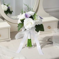 Everlasting Silk Blossom Arrangement Photo Prop Ivory Blossom Arrangement Soft Ribbon Bow Home Decoration Realistic Look for Brides, Photography, Party