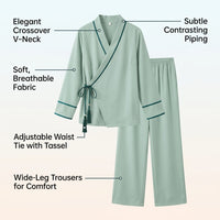 Chinese Tunic Top for Women with Three Quarter Sleeve and Traditional Piping Detail, Oriental Style Clothing for Tea Ceremony and Meditation Wear