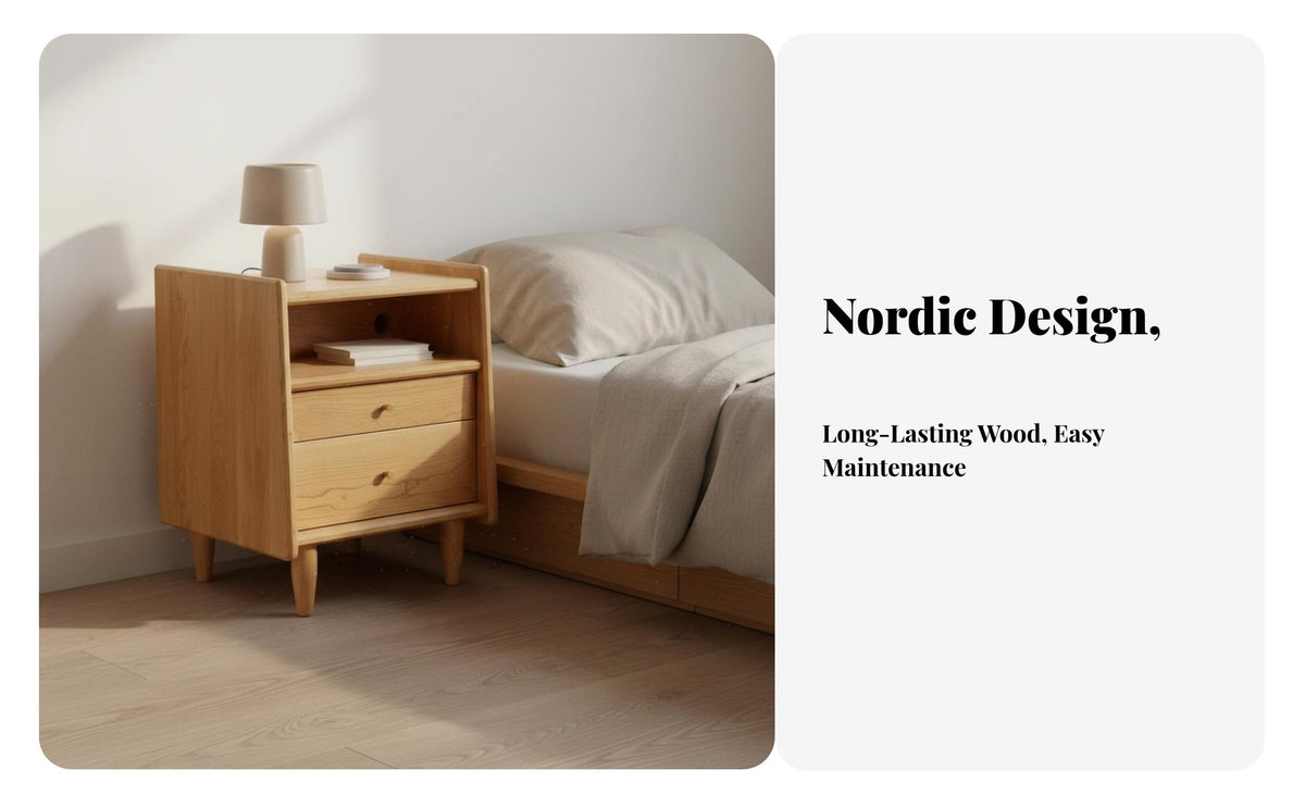 Solid Wood Nightstand Minimalist Design Japanese Design Nightstand Sturdy Narrow Bedside Cabinet for Apartment Dwellers, Homeowners, Dorm Room, Office
