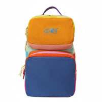 Lightweight Color Block Backpack Adjustable Straps Patchwork Student Rucksack Side Pockets Two-Tier Fashion Daypack Water for Students, Women, Teens, Travel, Casual Outings, Streetwear