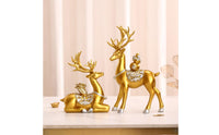 2 Pieces Housewarming Gift Deer Statue Luxury Look Gold Deer Figurine Resin Material Elk Sculpture for Living Room, Office, Entryway