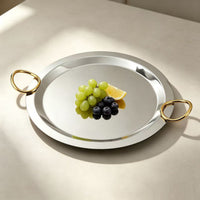 Modern Luxury Stainless Steel Mirror Tray with Gold Handles