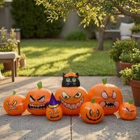 Outdoor Inflatable Pumpkin Row with Black Cat Giant Inflatable Pumpkin with Black Cat Fun Whimsical for Lawn