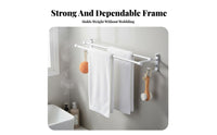 Rust-Proof Double Bar Towel Hanger Waterproof Double Bar Wall Mount Includes Hooks Bathroom Fixture Space-Saving for Homeowners, Families, DIY Enthusiasts, Restroom, Hotel, Laundry Room, Kitchen