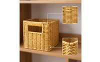 Faux Rattan Basket Handwoven Woven Storage Basket Woven Organizer Bin Compact Natural-Style for Desk, Shelf
