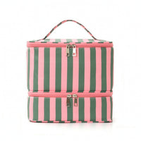 Double-Layer Two-Tier Storage Bag Portable Striped Storage Bag Padded Organizer Structured for Dressing Table