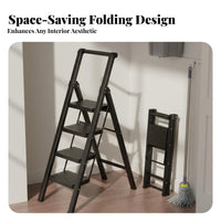 Foldable Design Folding Step Ladder Space-Saving Portable Step Ladder Wide Steps Heavy Duty for Homeowners, DIY Enthusiasts, Seniors, Indoor, Kitchen, Office, Garage