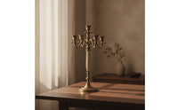 Five-Arm Candelabra Brass-Colored Tabletop Candelabra Sculptural Candlestick Holder with Round Base for Entryway