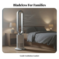 Hot & Cool Function Bladeless Fan Multiple Speeds & Modes Cooling and Heating Fan Wide Angle Oscillation for Homeowners, Living Room, Office