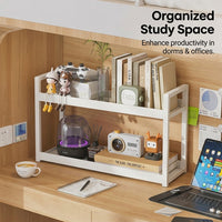 2-Tier Desktop Shelf Organizer, Small Bookshelf for Office Desk Storage, Freestanding Book Shelves Unit, No Required