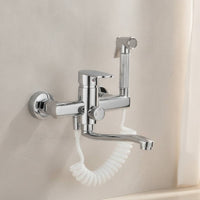 Two Hole Kitchen Tap with Side Spray Curved Wall Mounted Kitchen Sink Tap Flexible for Laundry Room