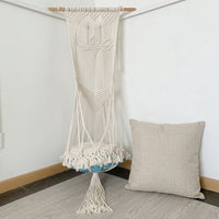 Hanging Cat Bed Round Rope Basket, Hand-Woven Swing Hammock with Tassel Detail, Ceiling Mounted Cat Hammock for Indoor Balcony Resting