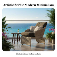 Nordic Design Woven Frame Single Sofa Weather Resistant Woven Lounge Chair Designer Look Outdoor Furniture Thick seat pads for Designers, Hotel Managers, homeowners, Balcony, supportyard, Deck, waterfront