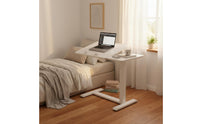 Pneumatic Lift C-Shaped Sofa Side Table Versatile Height Adjustable Laptop Desk Tilting Desktop Sofa Couch Bedside Table With Wheels for Students, Home Workers, Elderly, Bedroom, Living Room