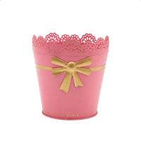 Tapered Metal Planter Pot Cottagecore Planter with Lace Rim Outdoor Pot with Bow Ornament Long-Lasting for Balcony, Patio, Garden