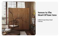 New Chinese Design 4-Panel Plum Blossom Partition Foldable Design Folding Screen Wabi-Sabi Aesthetic Room Divider Freestanding for Interior Designers, Business Owners, Office, Bedroom, Restaurant, Studio Apartment