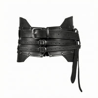 Layered Strap Medieval Waist Belt Leather-Like Knight Costume Belt Buckle Closure
