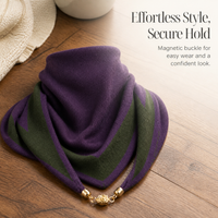 Knitted Striped Color Block Magnetic Buckle Triangle Scarf Shawl for Autumn/Winter