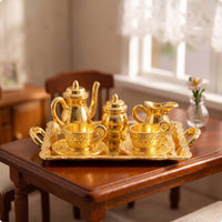Miniature Tea Set with Tray Embossed Dollhouse Tea Service Decorative Toy for Collectors