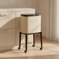 Elevated Trash Can with Lid Modern Trash Can with Wheels Space-Saving Wastebasket Sleek for Apartment