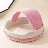 Semi-Enclosed Cotton Rope Cat Bed Handwoven Cat Bed with Canopy Handmade Cozy for Indoor Cats, Kittens, Living Room, Sunny Corner